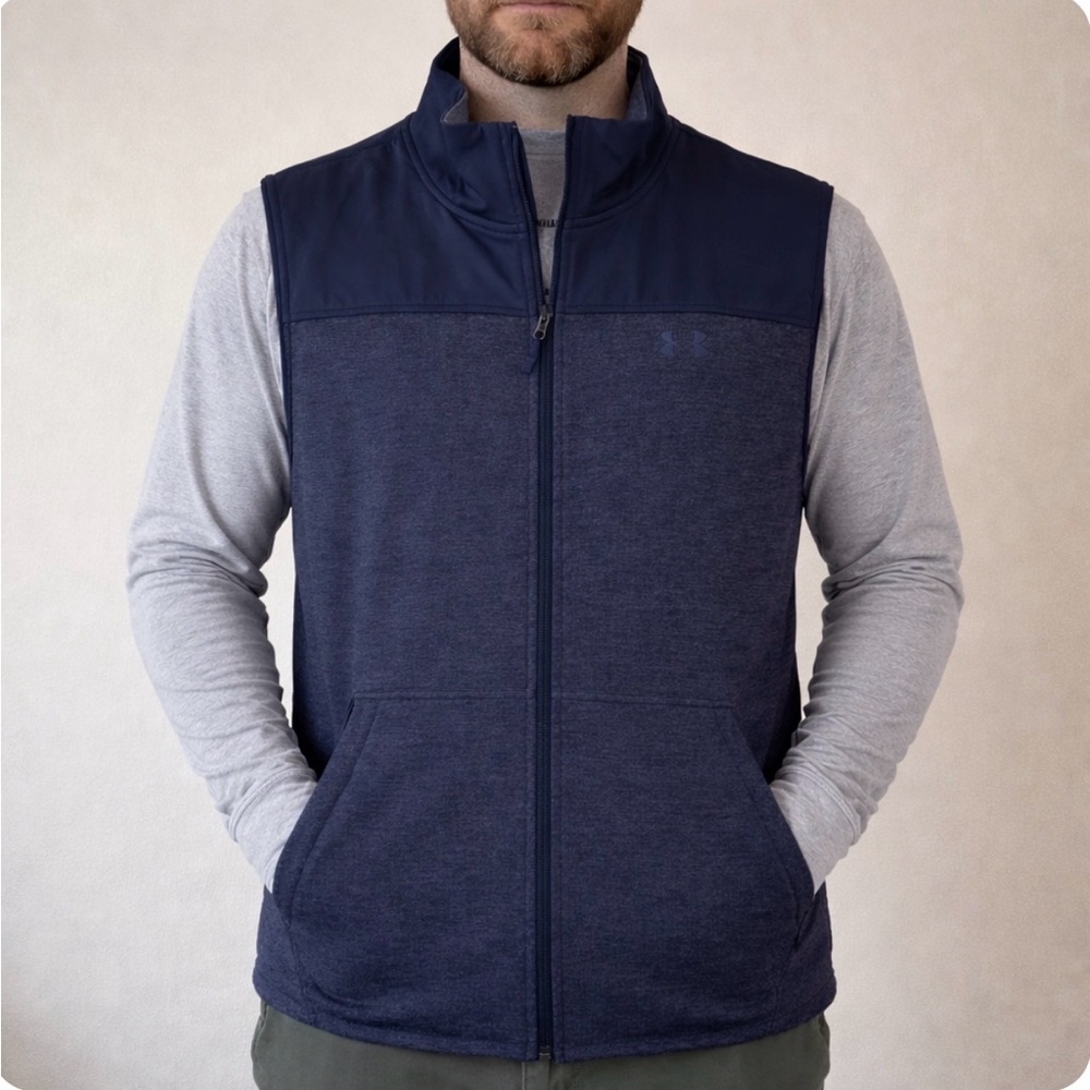 Under Armour UA Specialist Fleece Vest Men’s Large Black Gray Full Zip Pockets